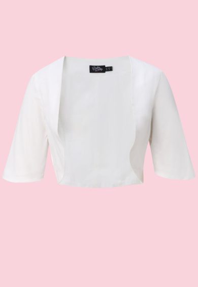 Lisette Three-Quarter Sleeve White Bolero – Shop now at Kitty Darling