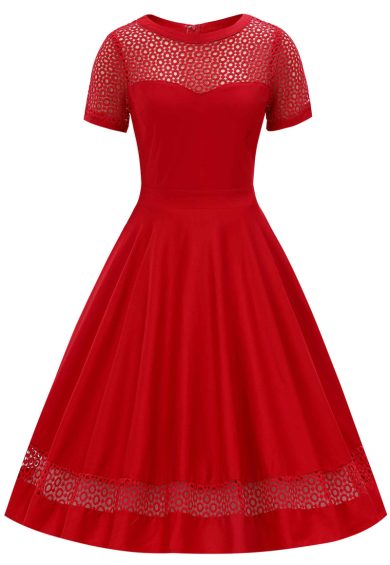 Tess Fiery Red Crochet Lace Formal Dress – Shop now at Kitty Darling