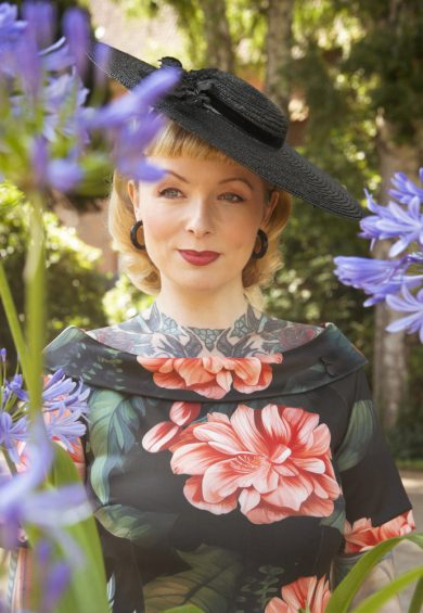 Valerie Fitted Off-the-Shoulder Vintage Dress in Black Forest Print – Dresses | Kitty Darling