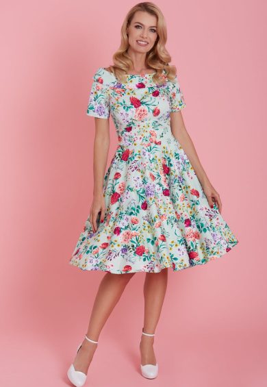 Darlene Green Floral Swing Dress – Dresses | Kitty Darling