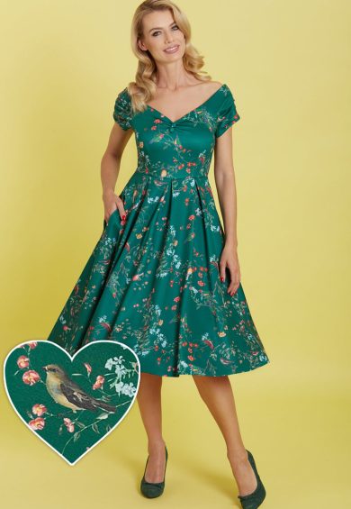 Lily Green Bird Forest Off Shoulder Swing Dress – Dresses | Kitty Darling
