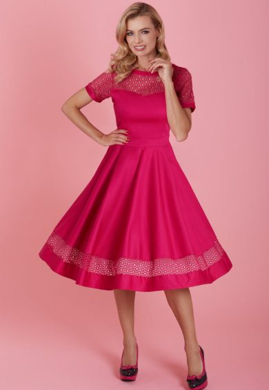 Tess Lace Sleeved Dress in  Hot Pink – Shop now at Kitty Darling