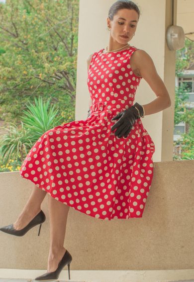 Annie Red Swing Dress with White Polka Dots – Shop now at Kitty Darling
