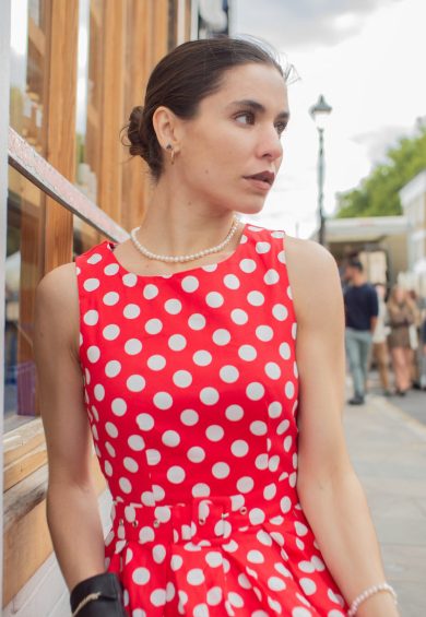 Annie Red Swing Dress with White Polka Dots – Dresses | Kitty Darling