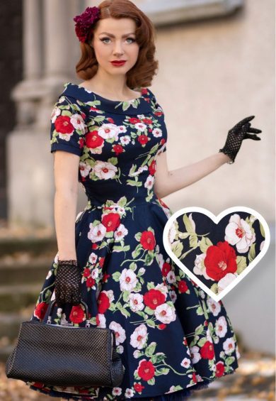 Darlene Retro Navy Floral Swing Dress – Dresses | Kitty Darling
