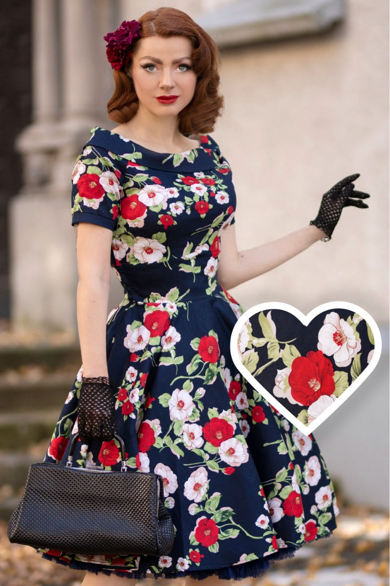 Darlene Retro Navy Floral Swing Dress  Shop now at Kitty Darling