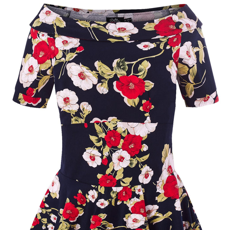 Darlene Retro Navy Floral Swing Dress  Shop now at Kitty Darling