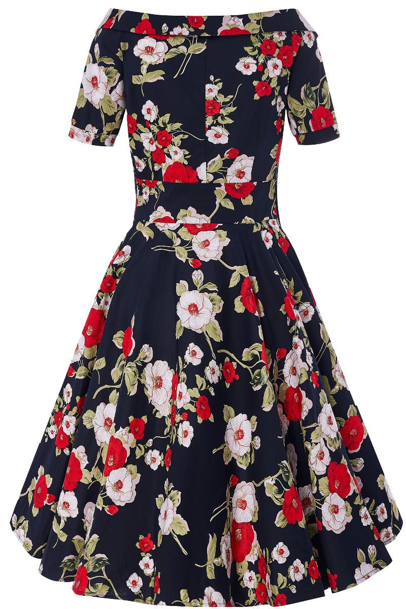 Darlene Retro Navy Floral Swing Dress  Shop now at Kitty Darling