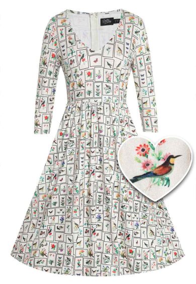 Billie Botanical & Bird Flared Dress – Shop now at Kitty Darling