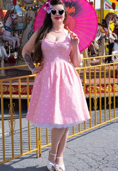 Sophia Rockabilly Halter Neck Swing Dress in Light Pink – Dresses | Kitty Darling