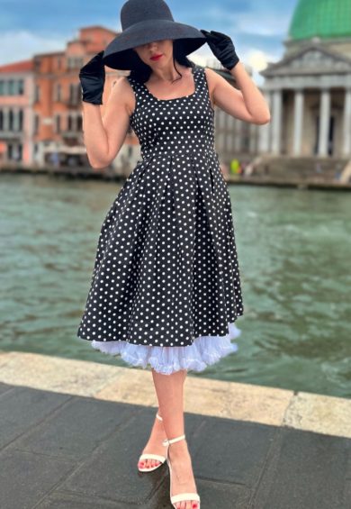 Amanda Black & White Polka Dot Swing Dress – Dresses | Kitty Darling