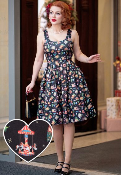 Amanda Christmas Fair Women's Quirky Swing Dress – Shop now at Kitty Darling
