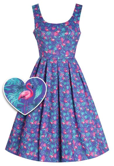 Amanda Purple Flamingo Flared Dress – Shop now at Kitty Darling