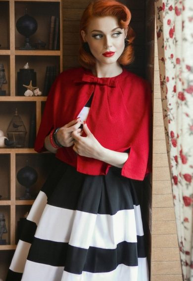 Sabrina Red Glamorous 50s Style Cape Shrug – Shop now at Kitty Darling