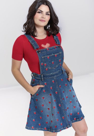 Strawberry Denim Pinafore Dress – Shop now at Kitty Darling