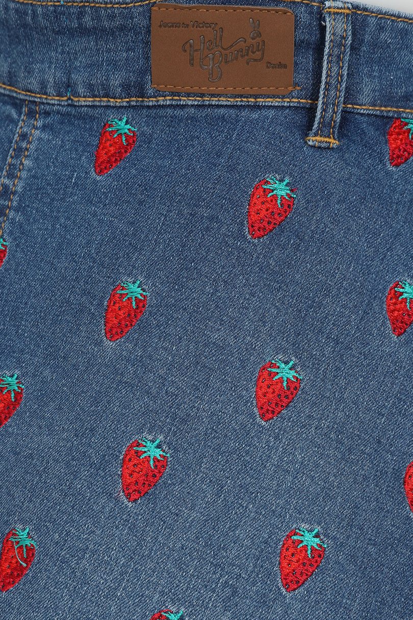 Strawberry Denim Pinafore Dress  Shop now at Kitty Darling