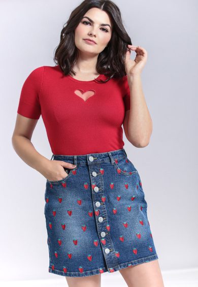 Strawberry Denim Mini Skirt – Shop now at Kitty Darling