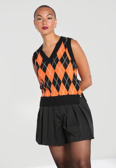 Rhombus Vest Black-Orange – Shop now at Kitty Darling