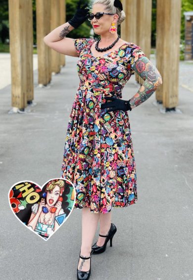 Lily Retro Off Shoulder Pop Art Circle Dress – Shop now at Kitty Darling