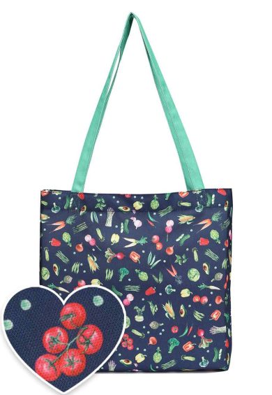 Navy Blue Vegetable Print Shopping Tote Bag – Shop now at Kitty Darling