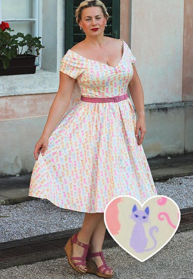 Lily Rainbow Cat White Off Shoulder Dress – Shop now at Kitty Darling