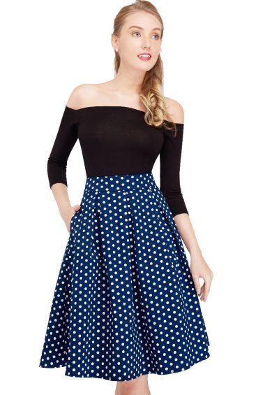 Rochelle High Waist Full Circle Polka Dot Skirt in Blue – Skirt | Kitty Darling
