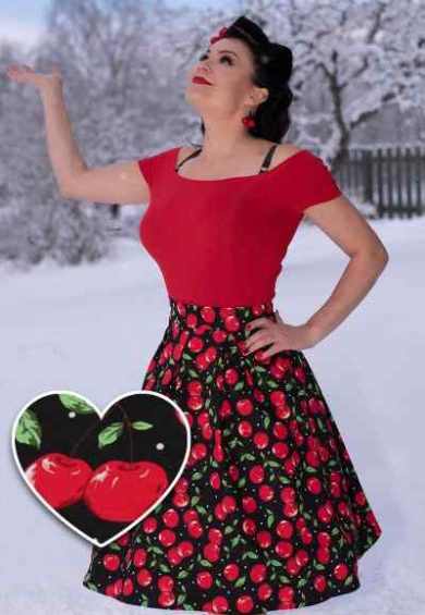 Carolyn Box Pleat Skirt in Cherry Print – Shop now at Kitty Darling