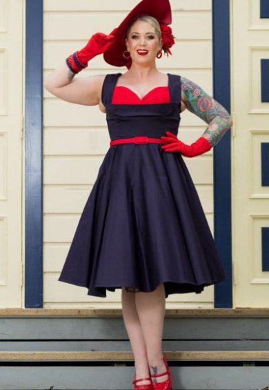 Grace Vintage Style Jive Dress in Dark Blue-Red – Shop now at Kitty Darling