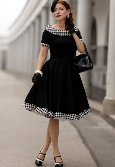 Darlene Dress in Black and White Check – Shop now at Kitty Darling