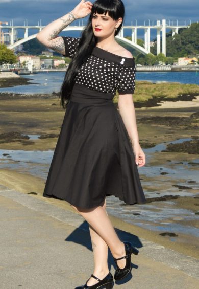 Darlene 50's Style Swing Dress in Black/ White Polka – Dresses | Kitty Darling