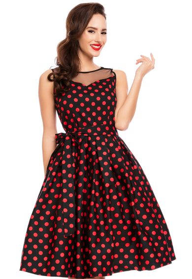 Elizabeth Vintage Swing Dress in Black/Red Polka – Swing Dresses | Kitty Darling