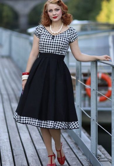 Lily Off Shoulder Black Gingham Swing Dress – Shop now at Kitty Darling