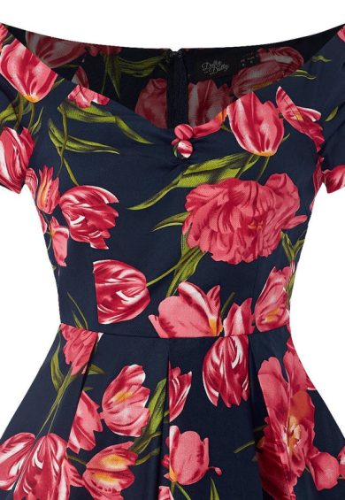 Lily Off Shoulder Swing Dress in Navy Tulip – Dresses With Pockets | Kitty Darling