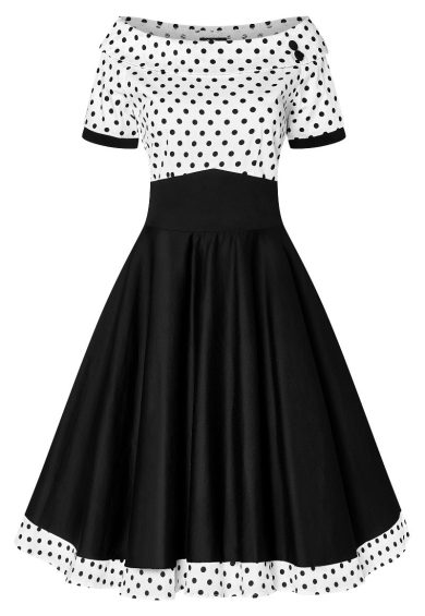 Darlene Retro Swing Dress in White/Black Polka – Dresses | Kitty Darling