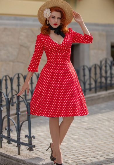 Katherine Red Polka Dot Swing Dress – Shop now at Kitty Darling