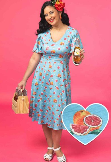 Janice Green Grapefruit Petal Sleeved Tea Dress – Shop now at Kitty Darling