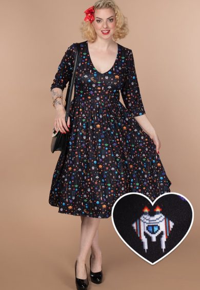 Billie Retro Game Print Dress In Black – Shop now at Kitty Darling
