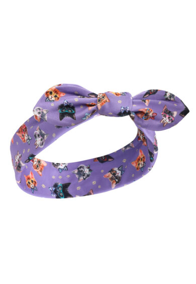 50's Inspired Quirky Headband in Nerdy Cats on Purple Print – Bandanas & Headties | Kitty Darling