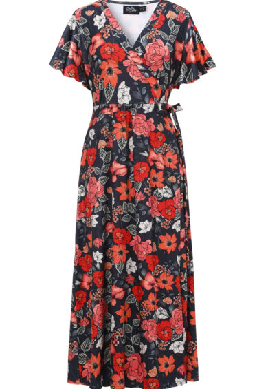 Georgina Twilight Grey Bloom Wrap Dress – Dresses | Kitty Darling