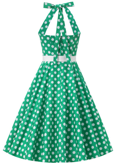 Daisy Green Polka Dot Halter Dress – Dresses | Kitty Darling