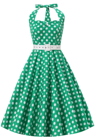 Daisy Green Polka Dot Halter Dress – Dresses | Kitty Darling