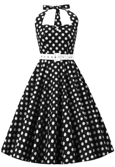 Daisy Black Polka Dot Halter Dress – Dresses | Kitty Darling