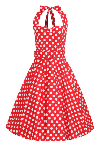 Daisy Red Halter Neck White Polka Dot Dress – Dresses | Kitty Darling
