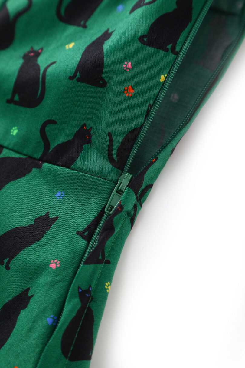 Penelope II Green Rockabilly Black Cat Print Shirt Dress  Shop now at Kitty Darling