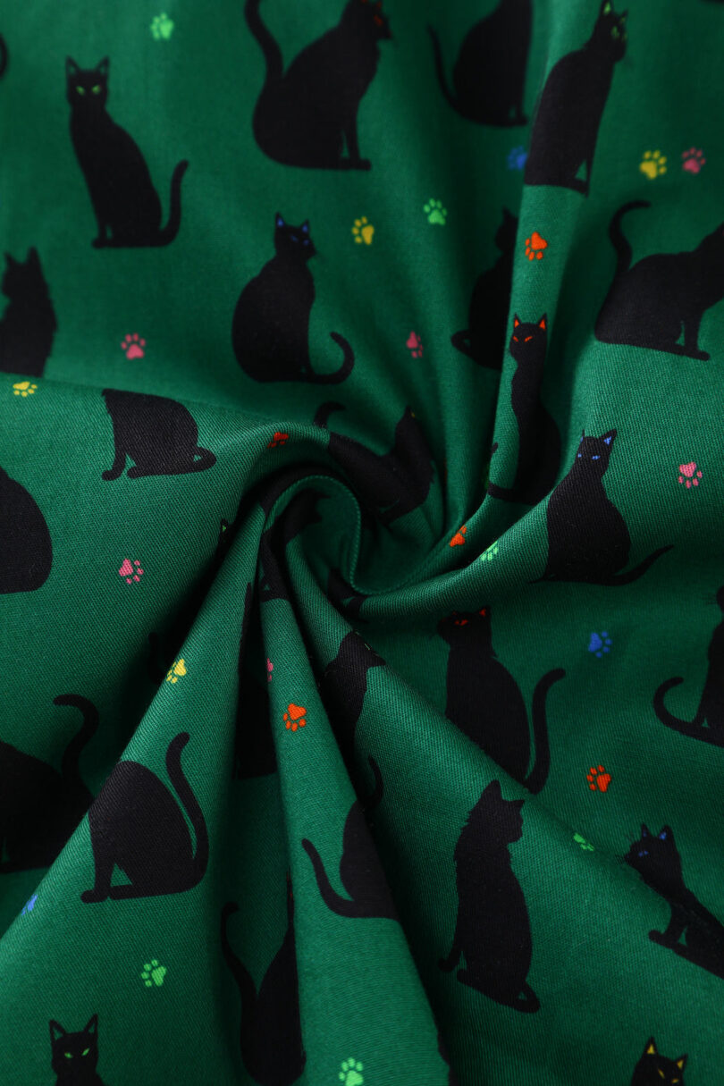 Penelope II Green Rockabilly Black Cat Print Shirt Dress  Shop now at Kitty Darling