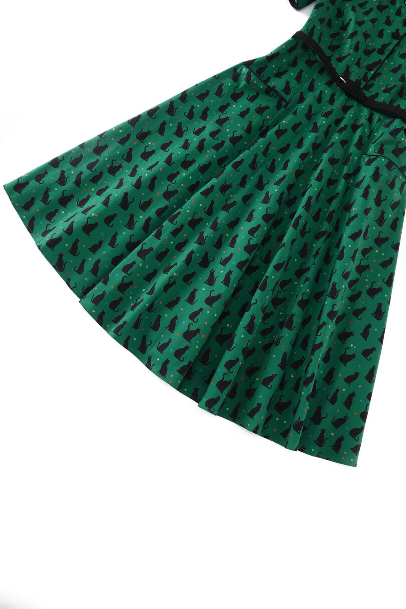 Penelope II Green Rockabilly Black Cat Print Shirt Dress  Shop now at Kitty Darling