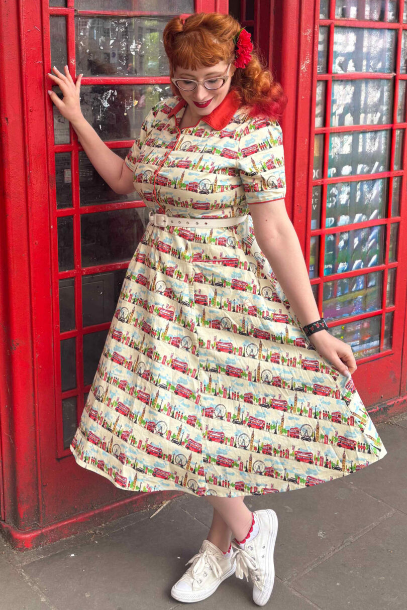 Penelope II White Rockabilly London Landmark Print Shirt Dress  Shop now at Kitty Darling
