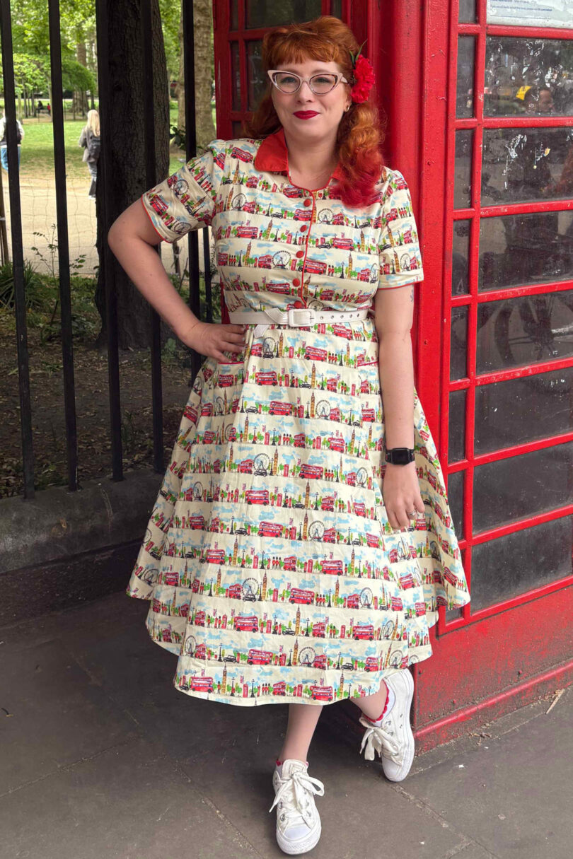 Penelope II White Rockabilly London Landmark Print Shirt Dress  Shop now at Kitty Darling