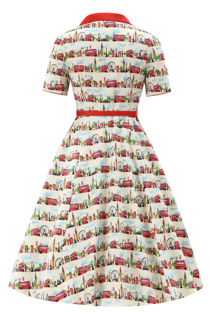 Penelope II White Rockabilly London Landmark Print Shirt Dress  Shop now at Kitty Darling