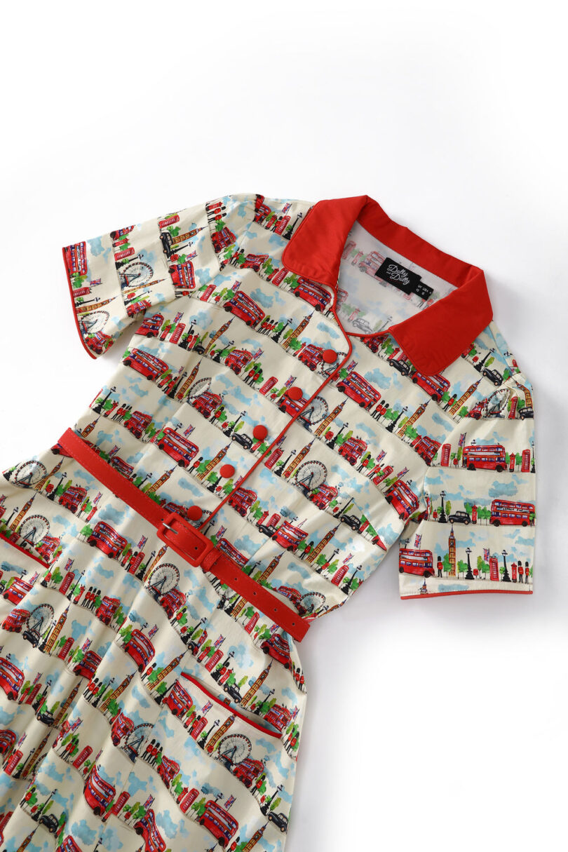 Penelope II White Rockabilly London Landmark Print Shirt Dress  Shop now at Kitty Darling